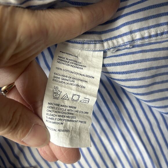 Tommy Hilfiger 16.5 34/35 Men’s Button Up Dress Shirt Seersucker White Blue Norm - Picture 7 of 11